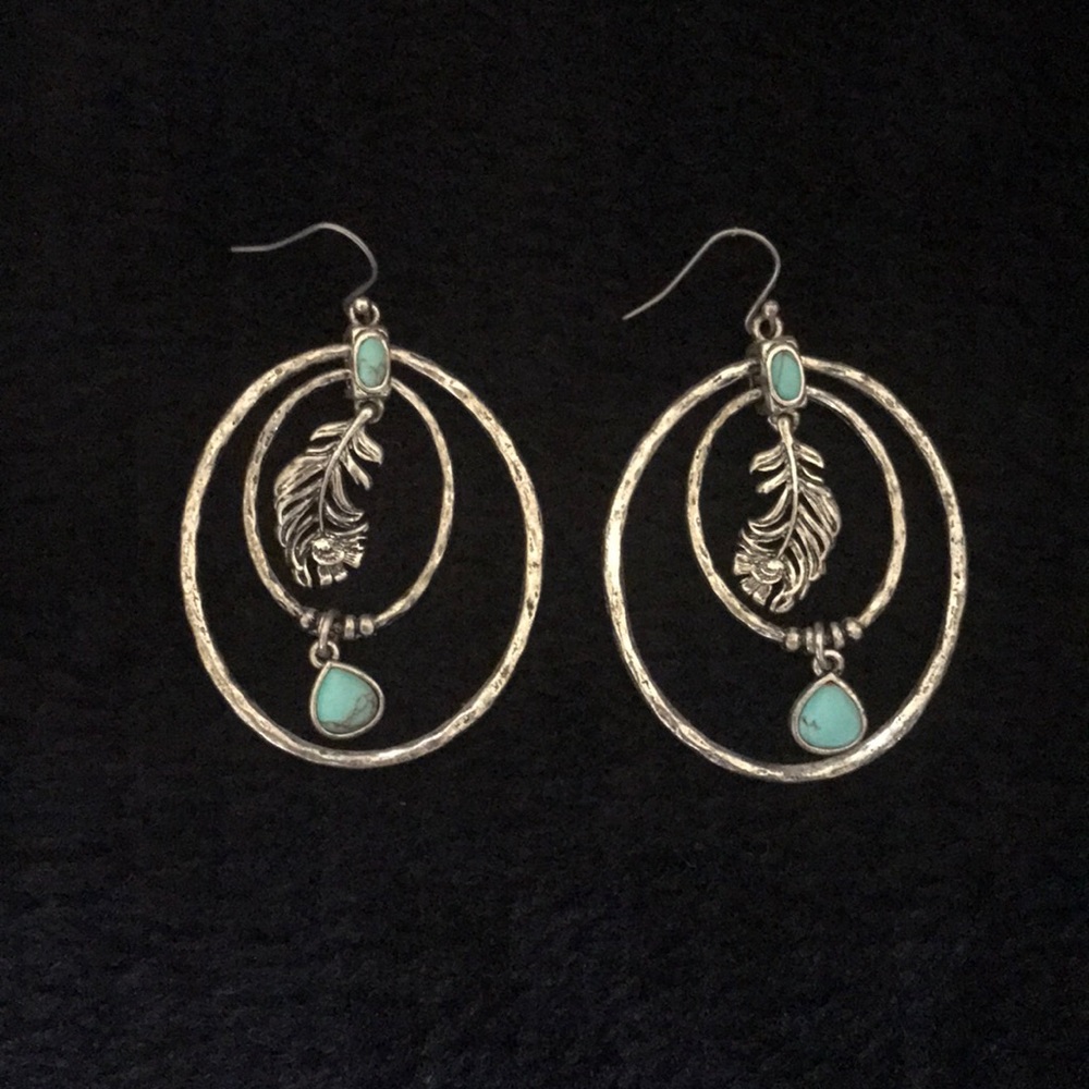 Lucky Brand turquoise feather dangle earrings